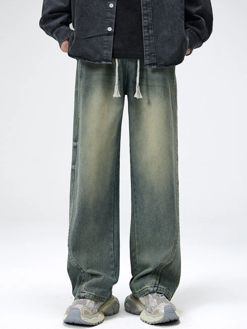 Men's Plus Size Drawstring Wide Leg Jeans, image 5