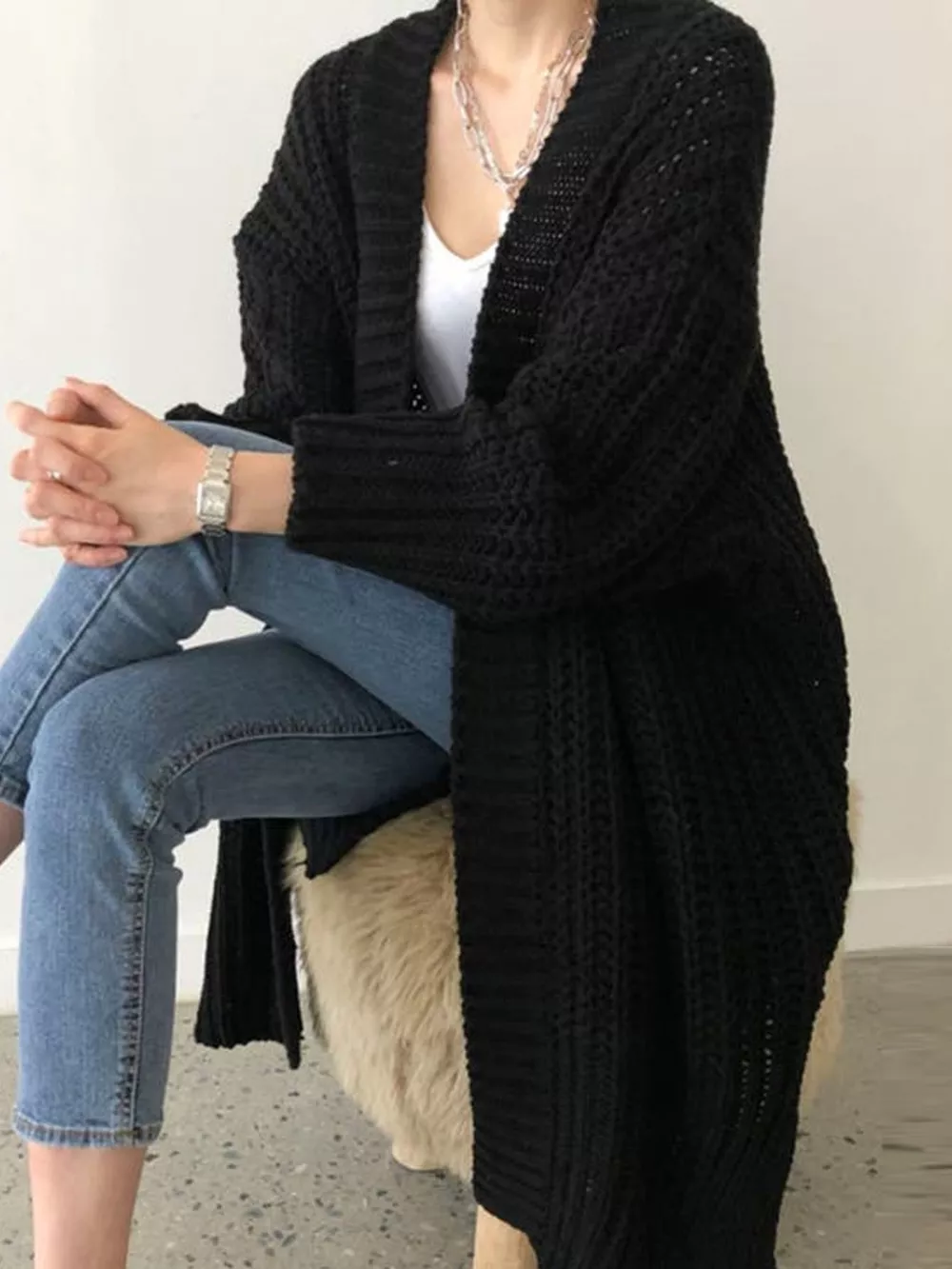 Chunky Knit Open Front Cardigan, image 8