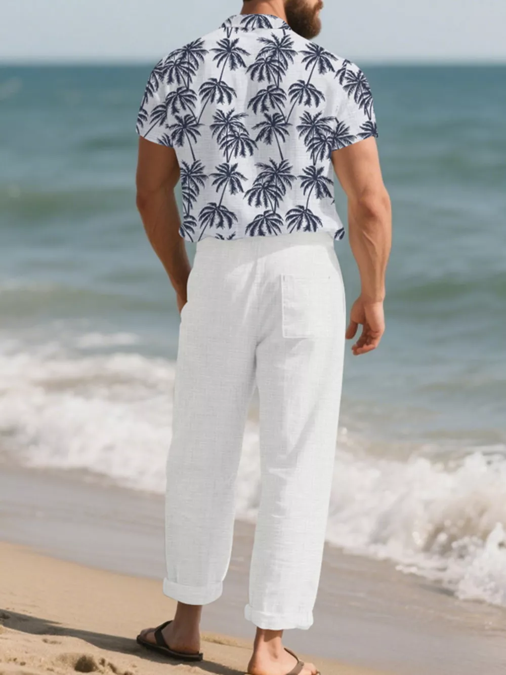 Men's Full Size Tropical Palm Print Button Up Shirt and Pants Set Plus Size, image 3