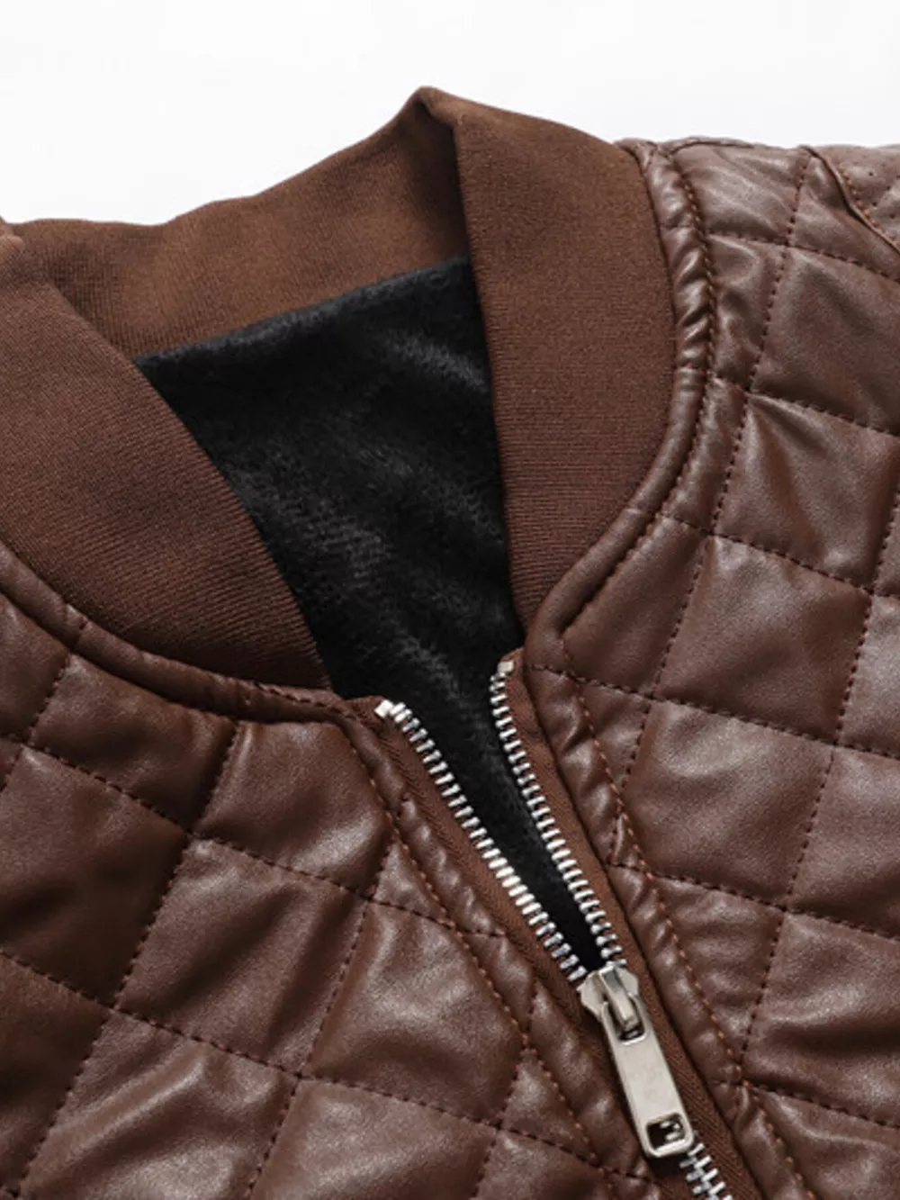 Men's Plus Size Quilted Faux Leather Bomber Jacket, image 7