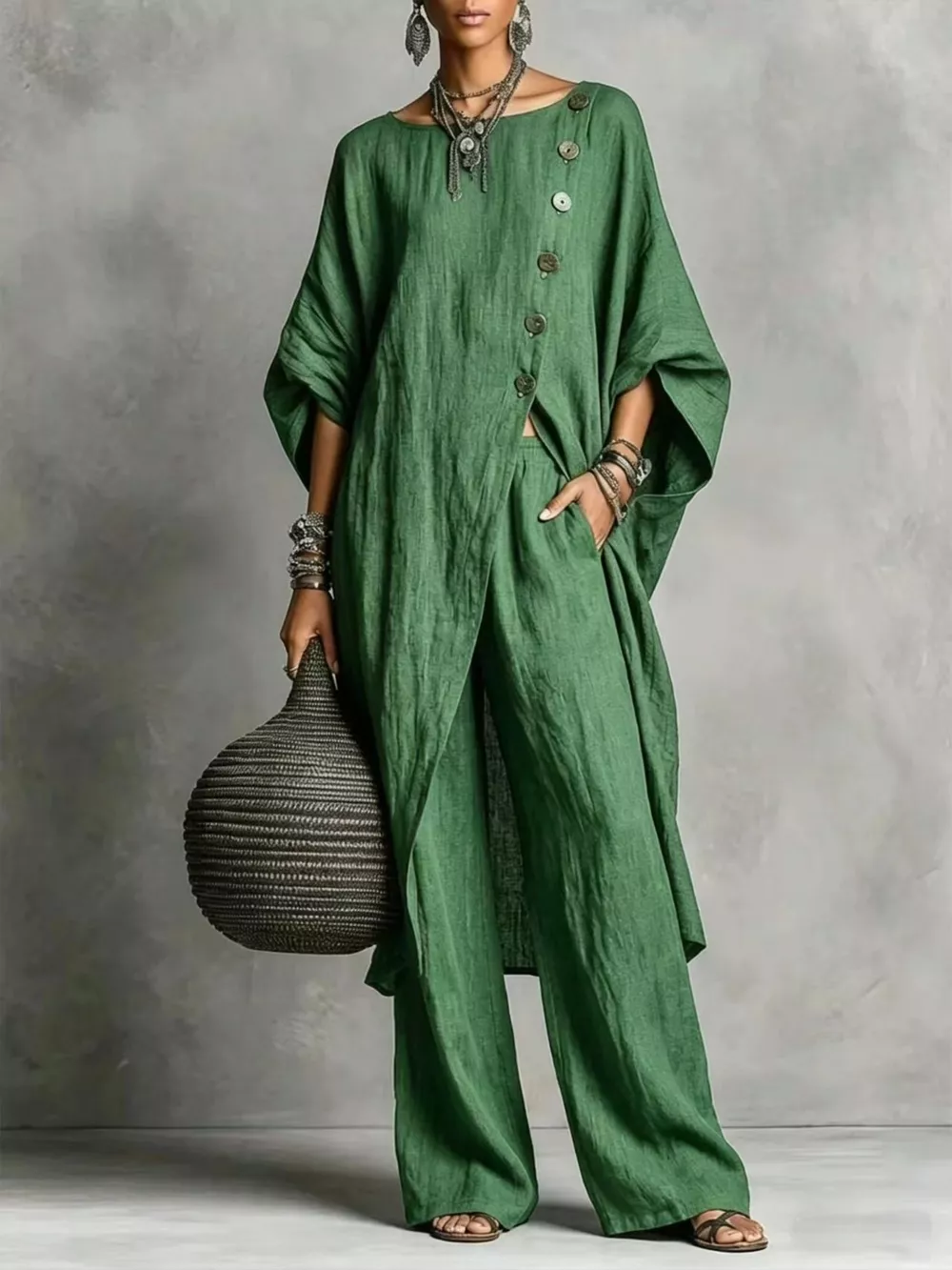 Full Size Asymmetric Button-Down Top and Wide-Leg Pants Set Plus Size, image 11