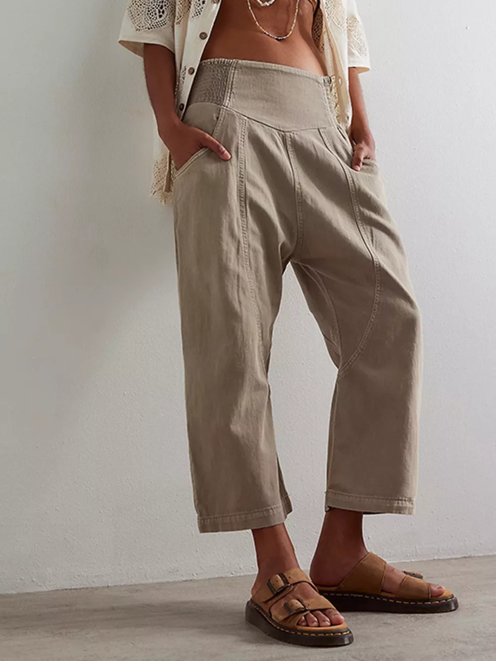 Smocked High-Waisted Wide Leg Jeans, image 5