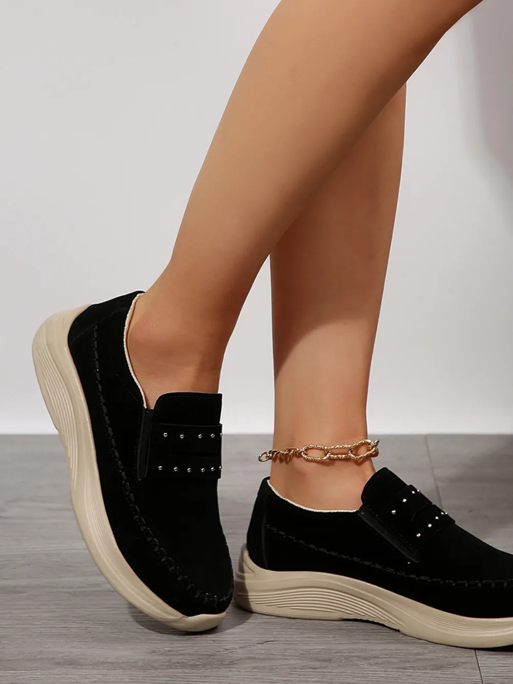 Studded Round Toe Platform Slip-Ons, image 3