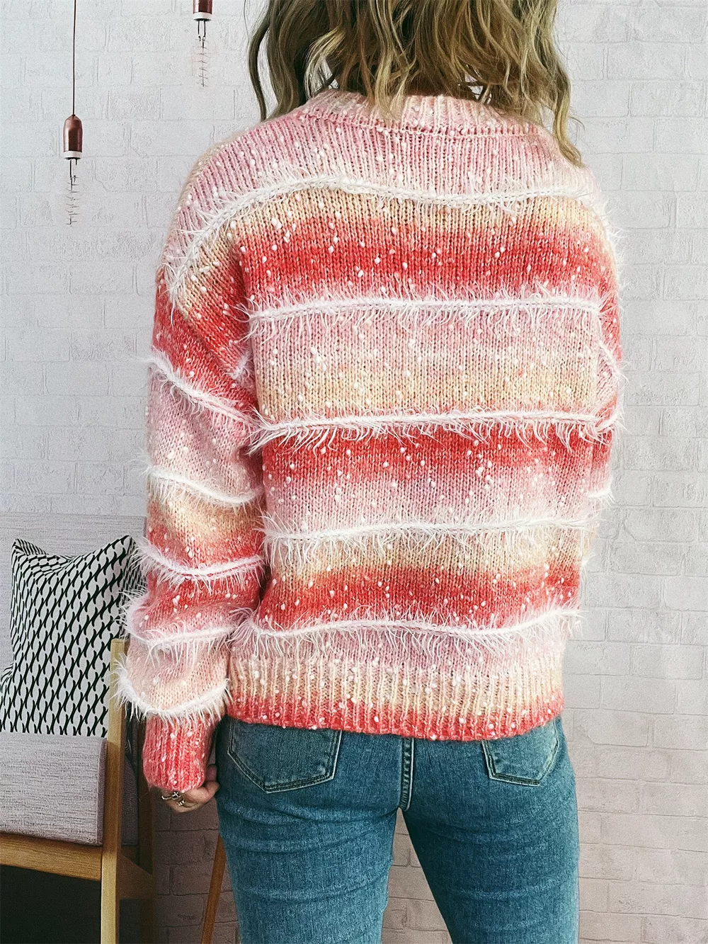 Gradient Striped Round Neck Sweater, image 14