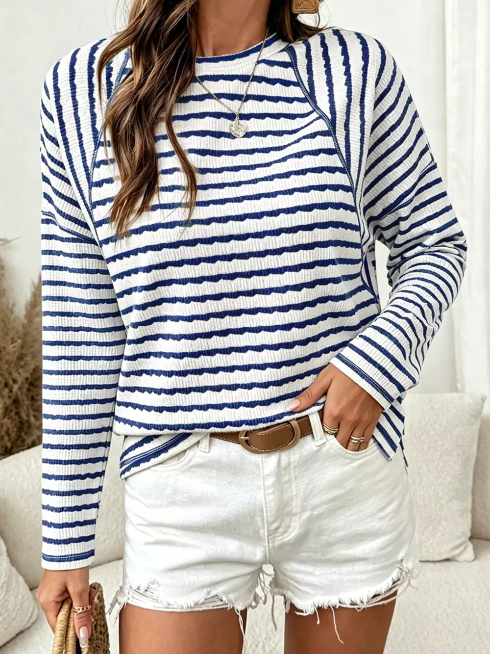 Casual Striped Raglan Sleeve Long-Sleeve T-Shirt, image 7