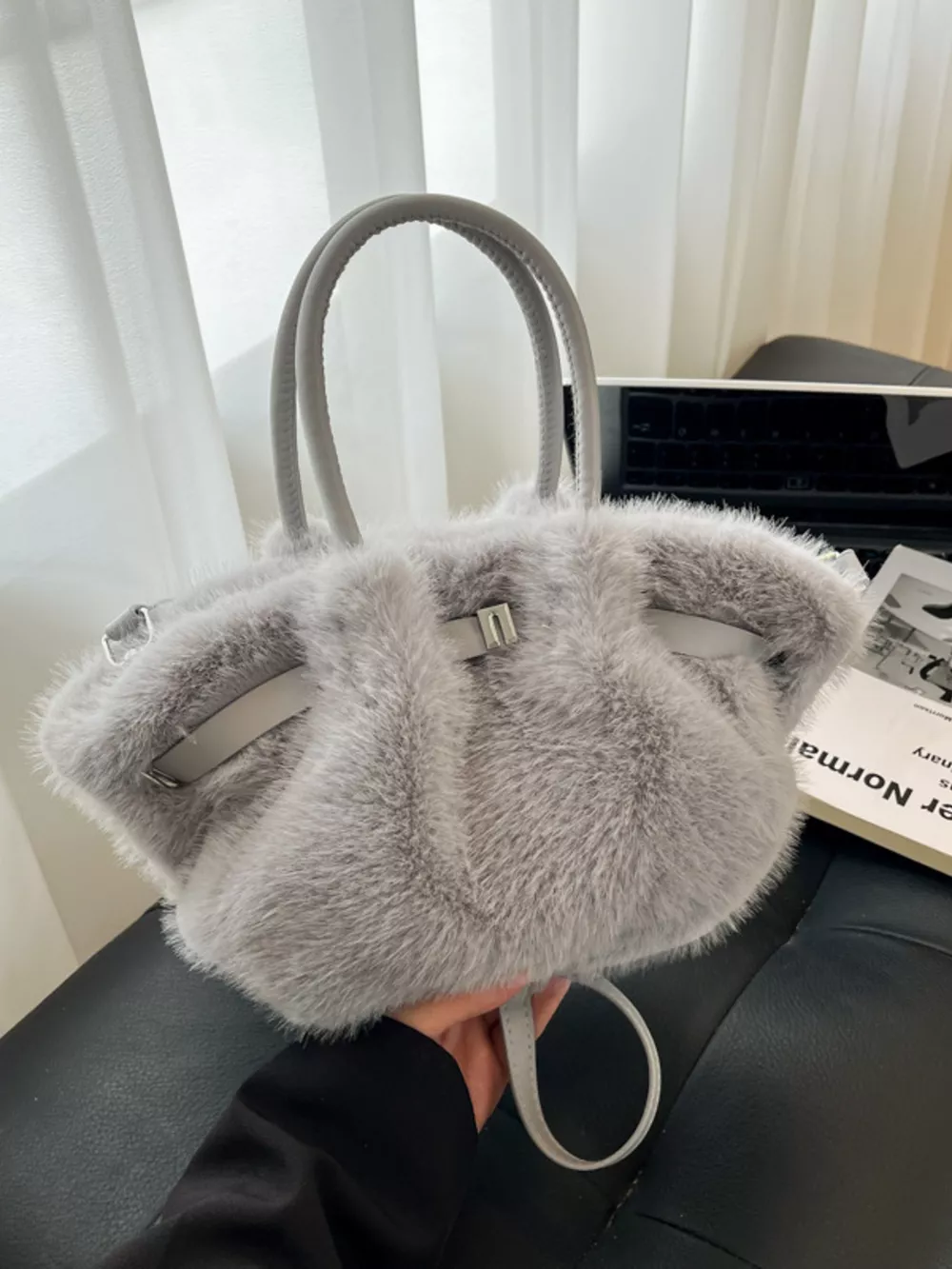 Fluffy Crossbody Bag with Buckle Detail, image 8