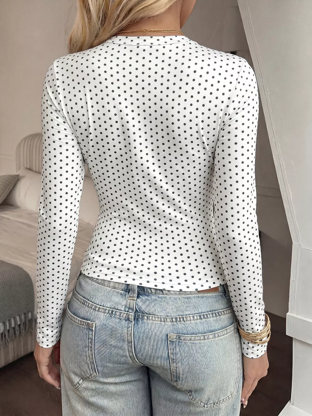 Long Sleeve Polka Dot Slim Fit T-Shirt, image 7