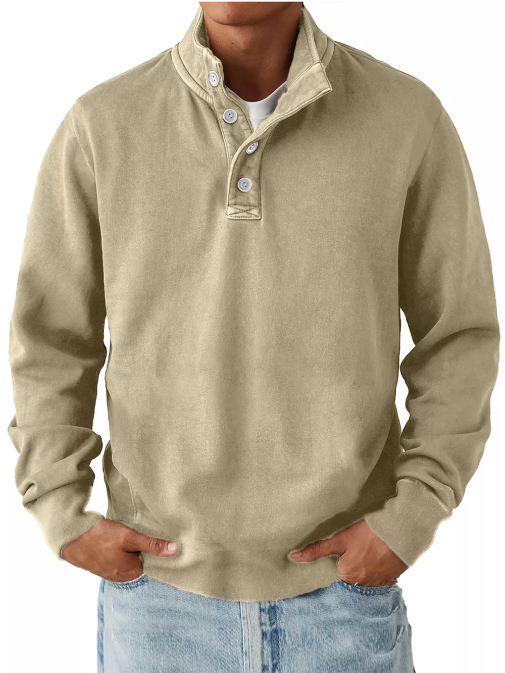 Men's Button Detail Long Sleeve Sweatshirt, image 4