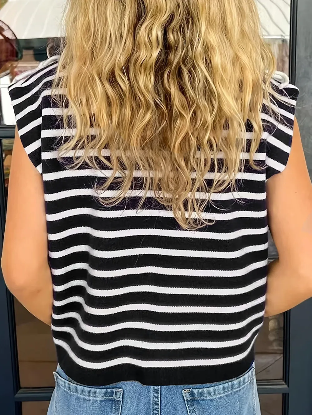 Bow Striped Round Neck Sweater Vest, image 3