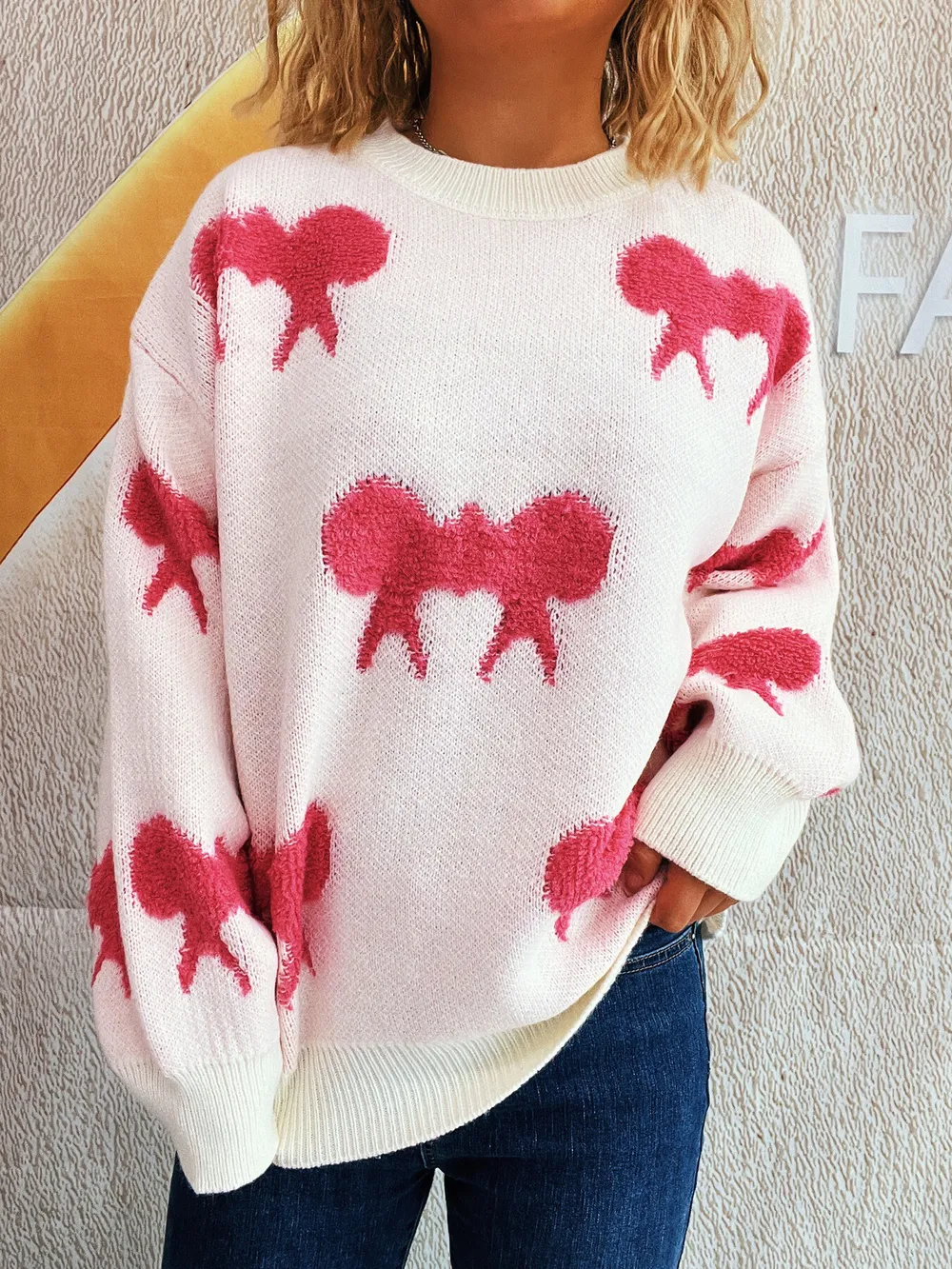 Bow Pattern Round Neck Sweater, image 6