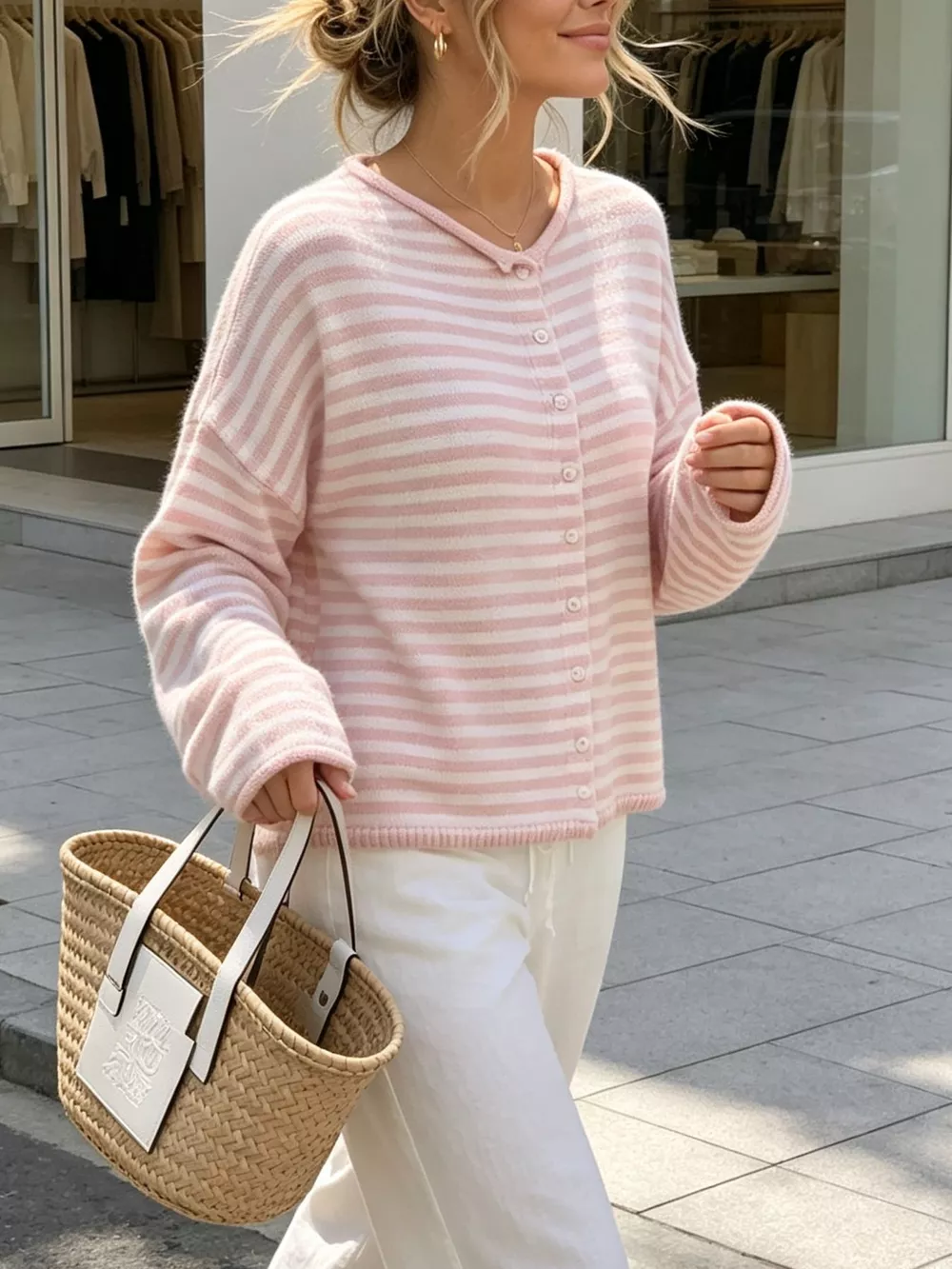 Striped Button-Down Knit Cardigan, image 18