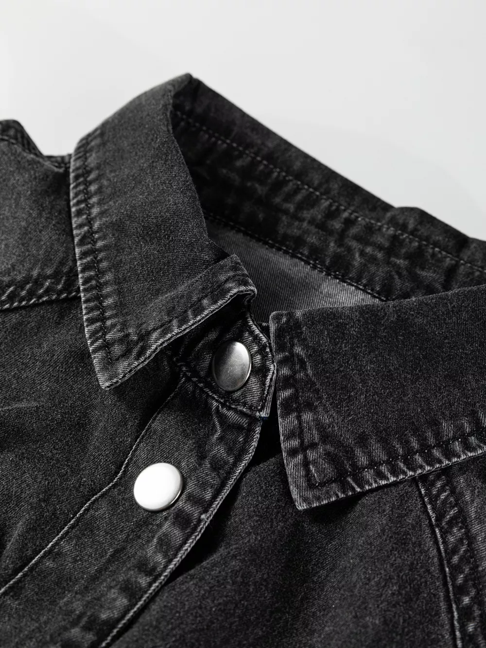 Chest Pocket Raw Hem Denim Loose Shirt Dress, image 12