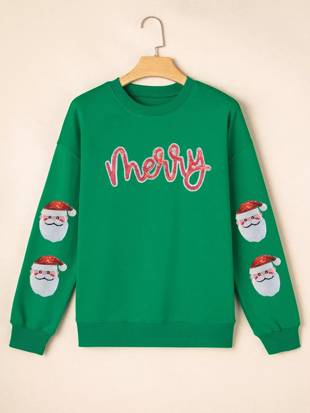 Sequin Letter Graphic Father Christmas Patched Sleeve Drop Shoulder Sweatshirt, image 4