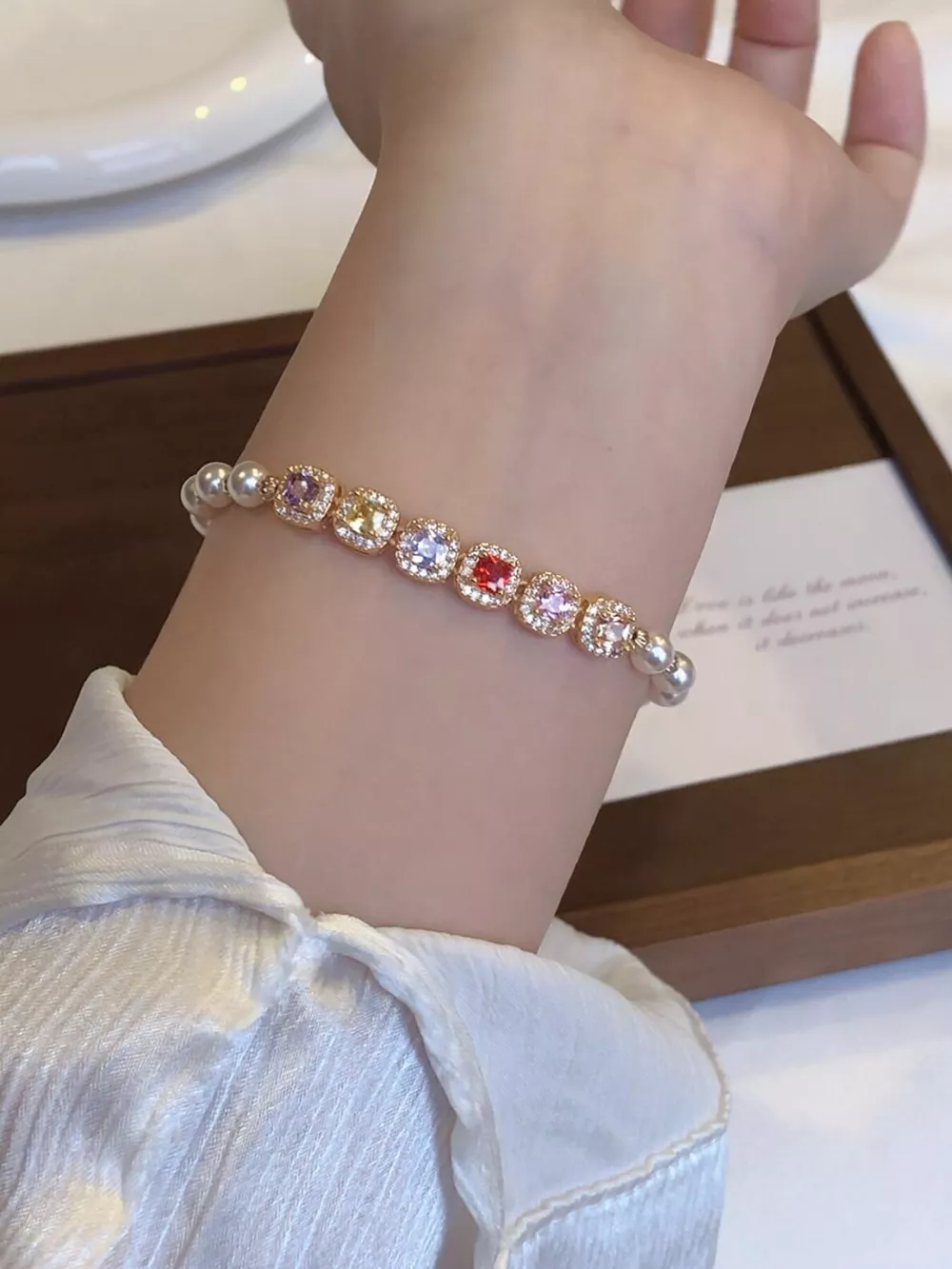 Pearl & Zircon Adjustable Bracelet, image 2