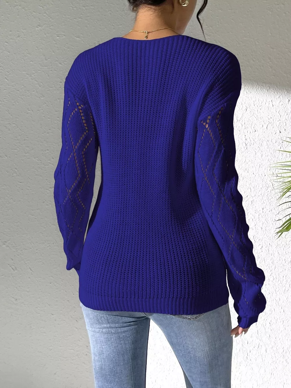 V-Neck Hollow Knit Sweater, image 14