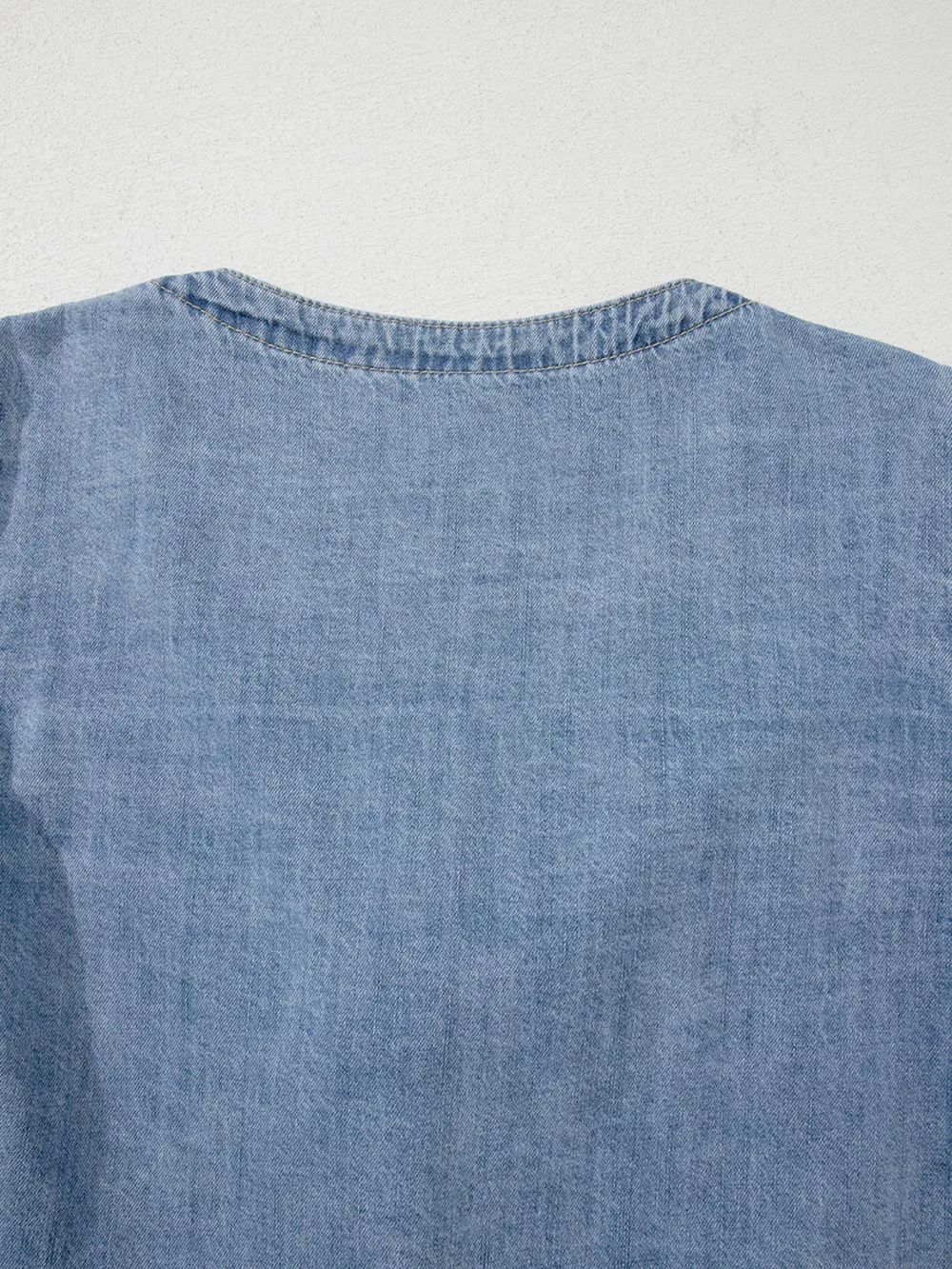 Tied Front Puff Sleeve Denim Top, image 7