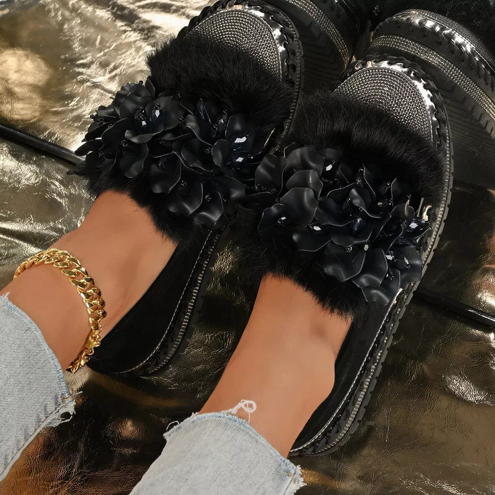 Fur-Trimmed Rhinestone Loafers, image 4