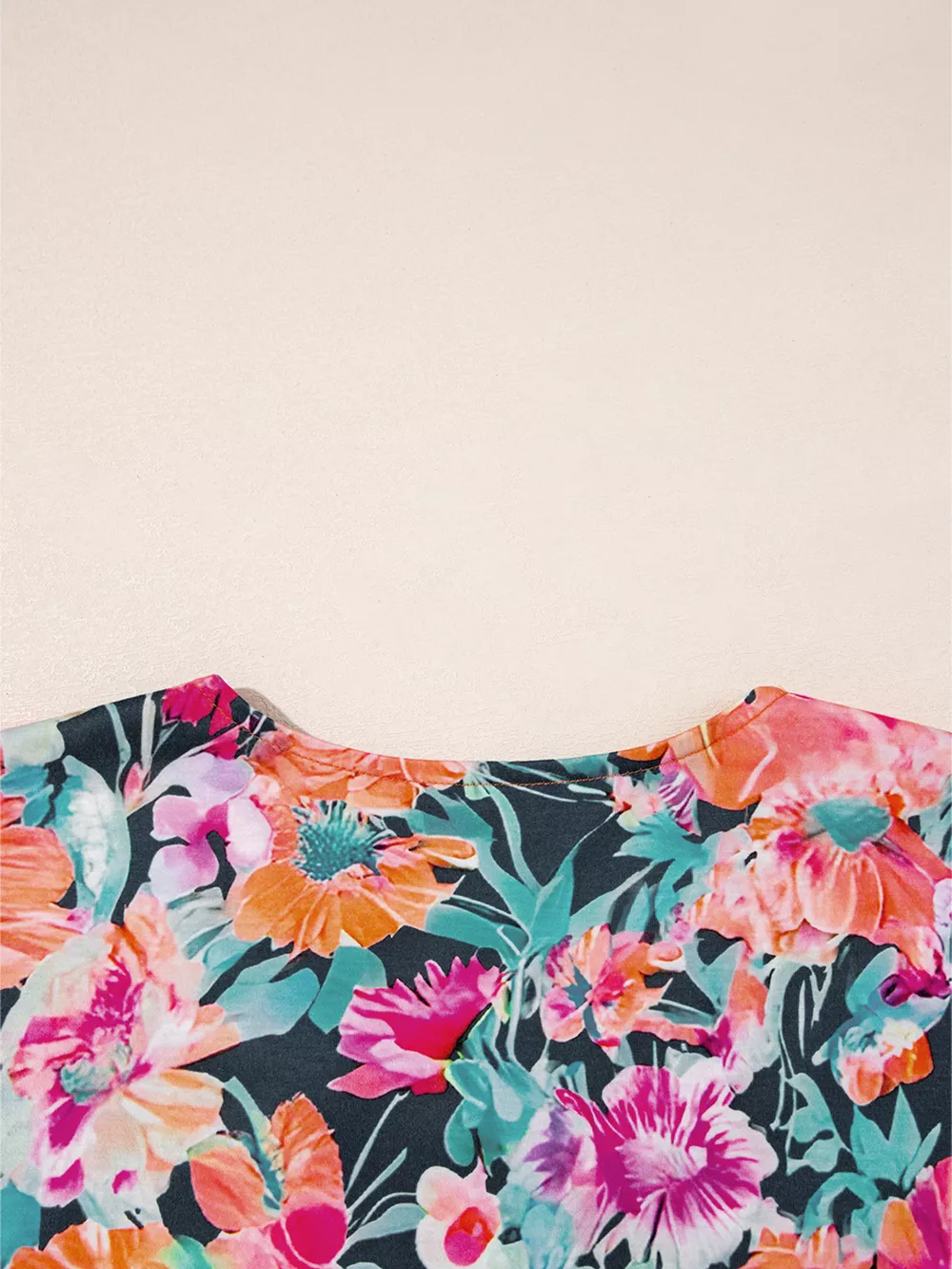 Floral 3/4 Flare Sleeve Tied Neck Blouse, image 5