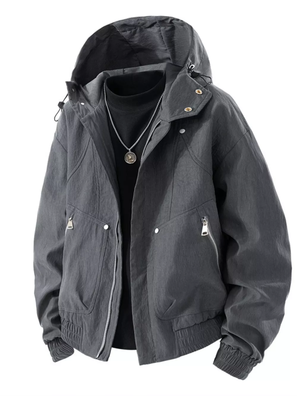 Men's Plus Size Casual Hooded Lightweight Windbreaker Jacket, image 2