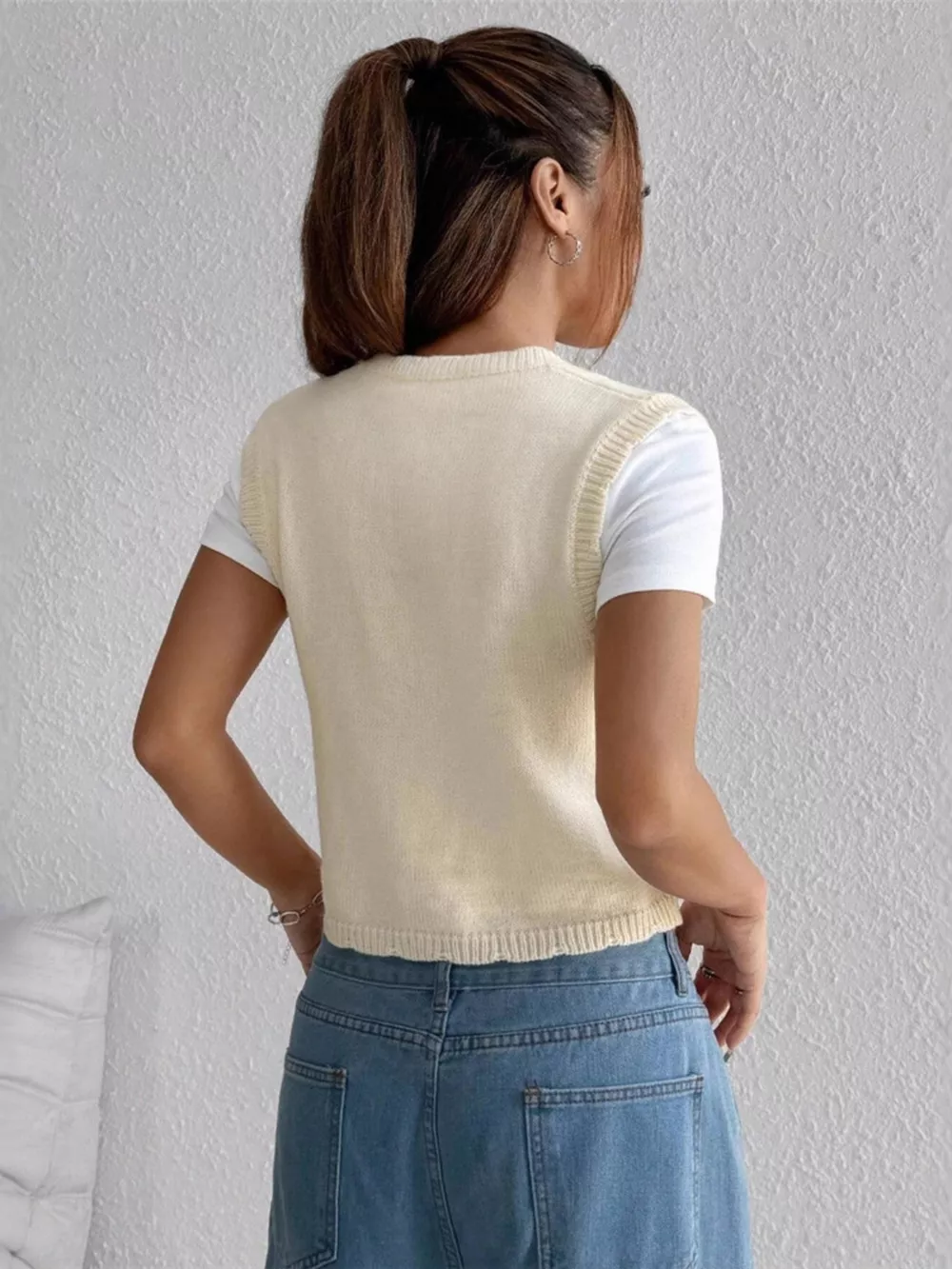 Embroidered Button Up Sweater Vest, image 5