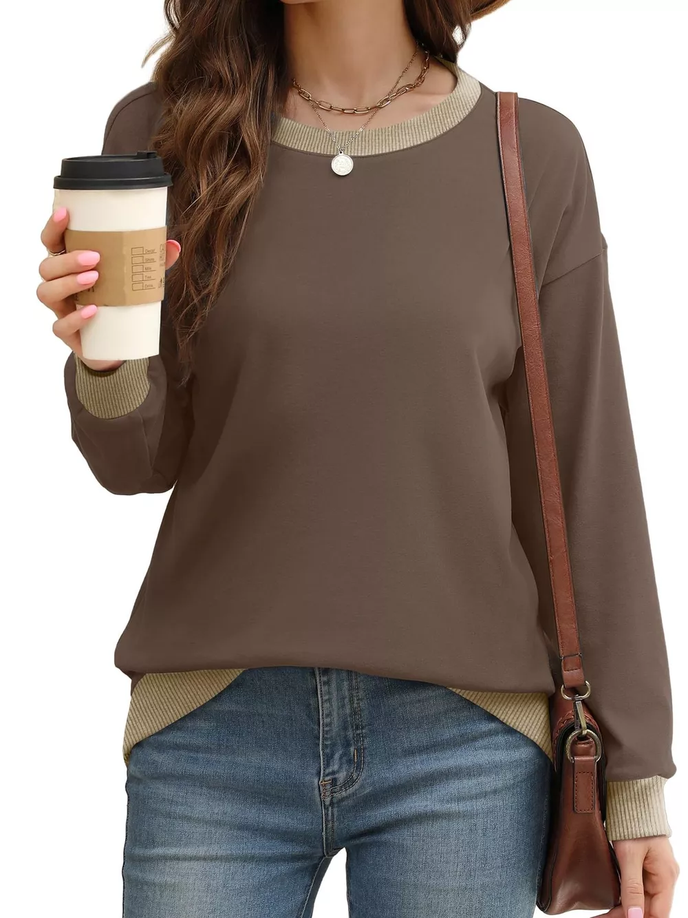 Contrast Trim Crew Neck Casual Sweatshirt, image 14