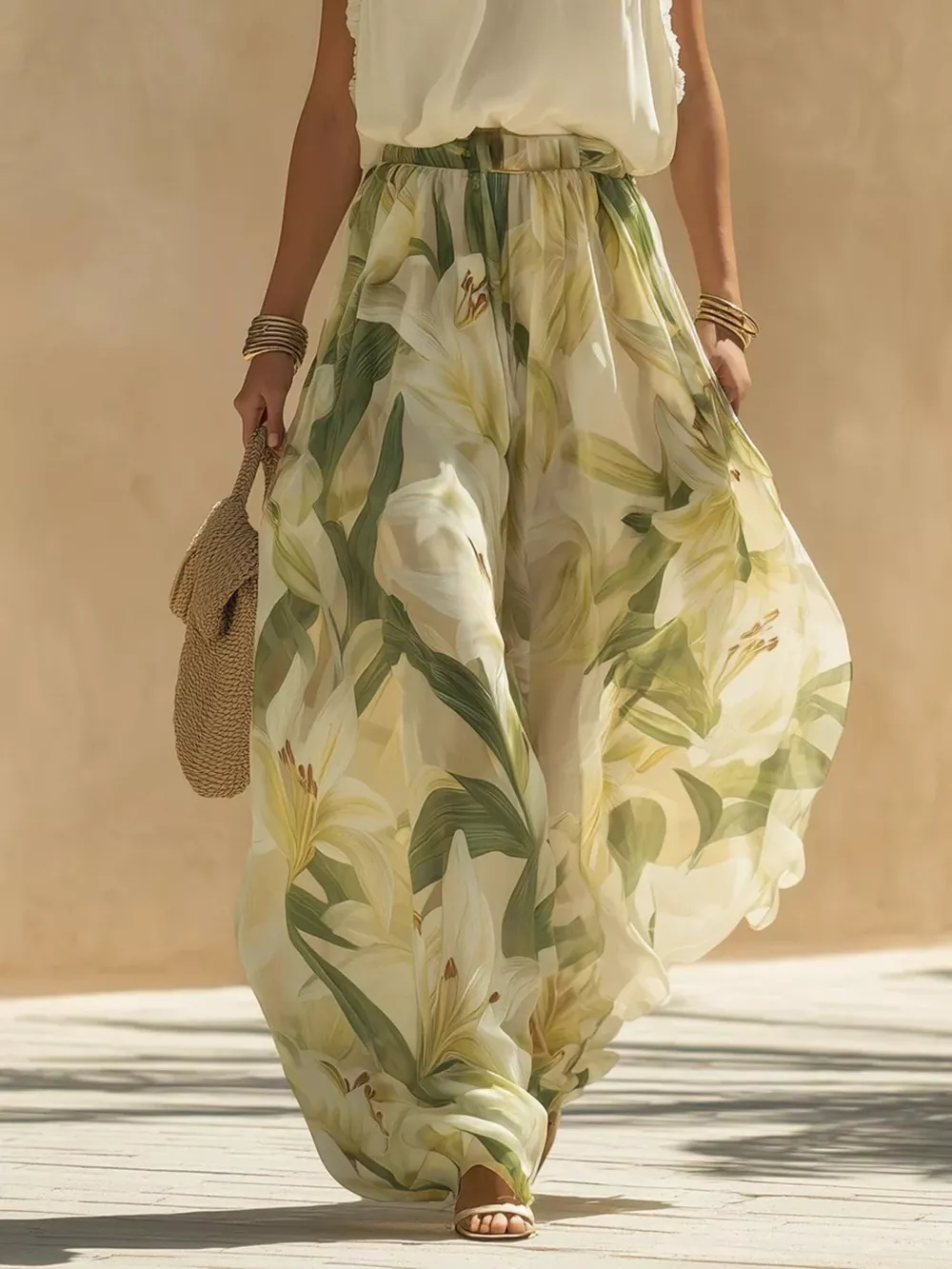 Frill Sleeveless Top and Wide-Leg Pants Two-Piece Set, image 5