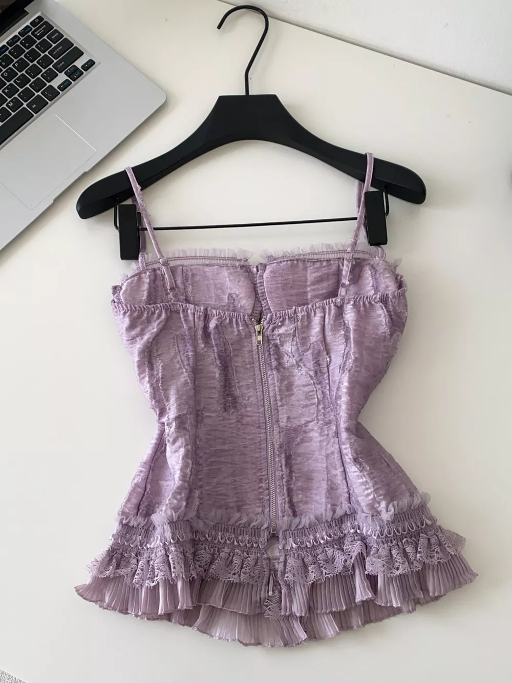 Lace Trimmed Ruffled Hem Tank, image 3