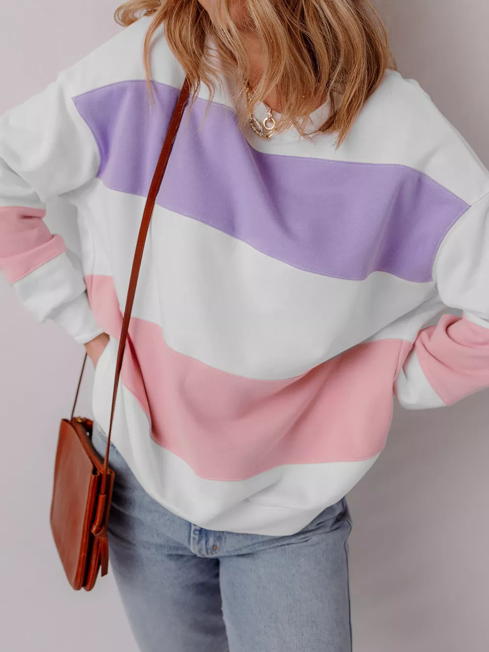 Colorblock Patchwork Drop Shoulder Crewneck Sweatshirt, image 3