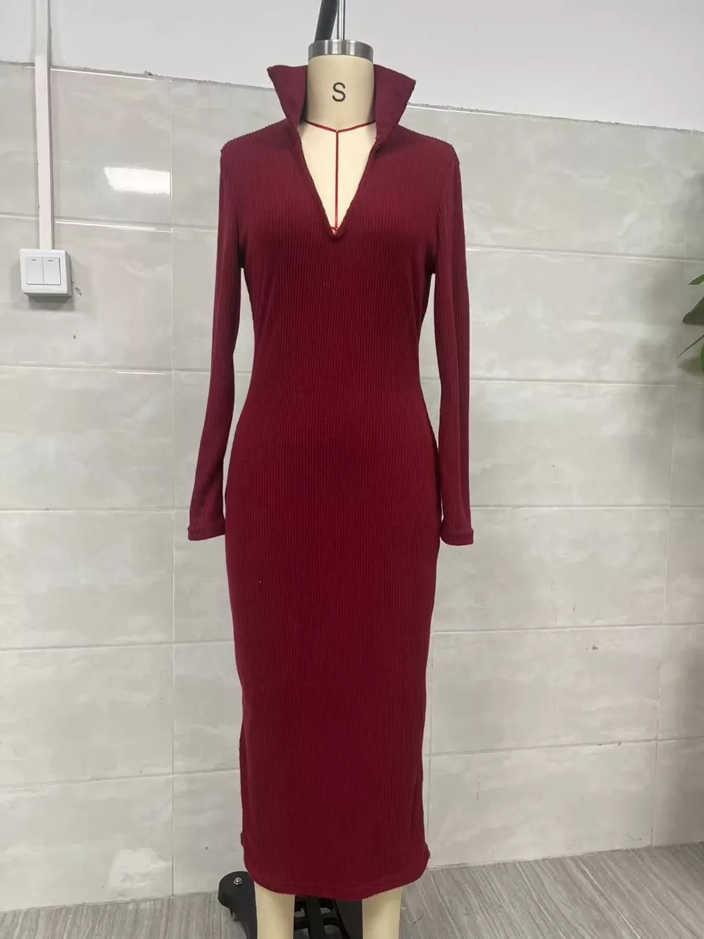Ribbed Knit V-Neck Sweater Dress, image 13