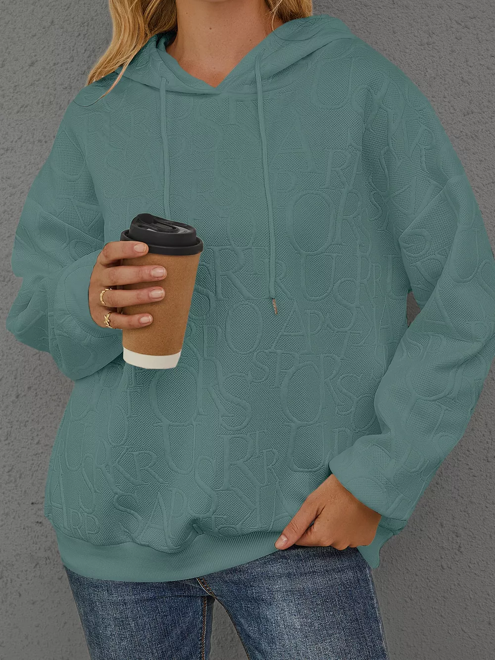 Full Size Embossed Lettering Casual Hoodie Plus Size, image 21