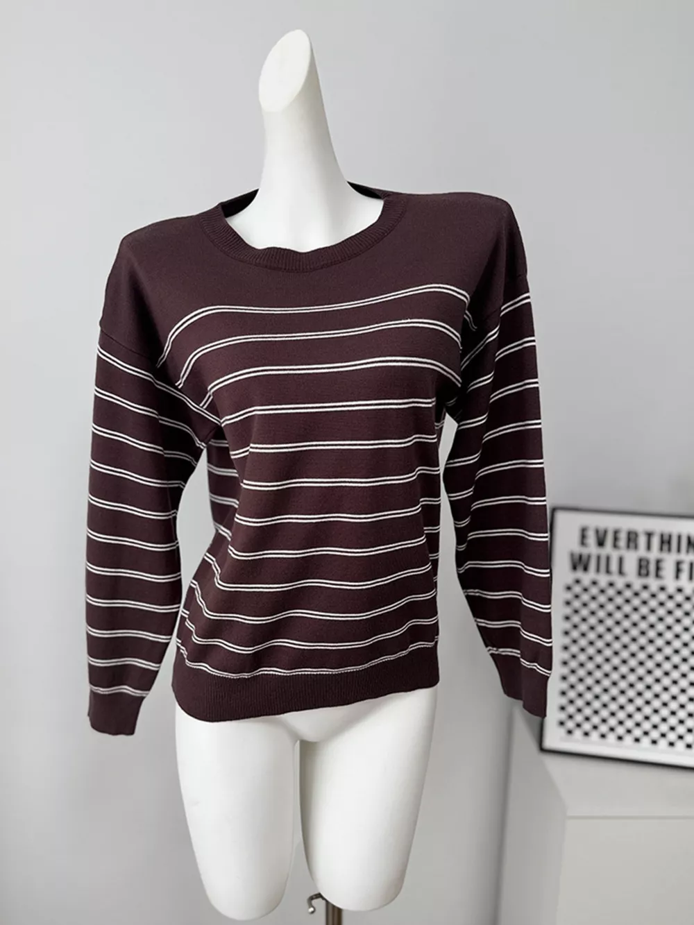 Classic Striped Crewneck Knit Top with Layered Sweater Detail, image 25
