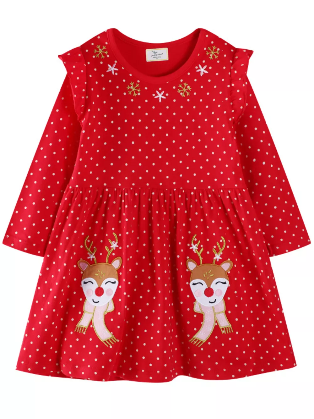 Children's Christmas Reindeer Polka Dot Long Sleeve Dress