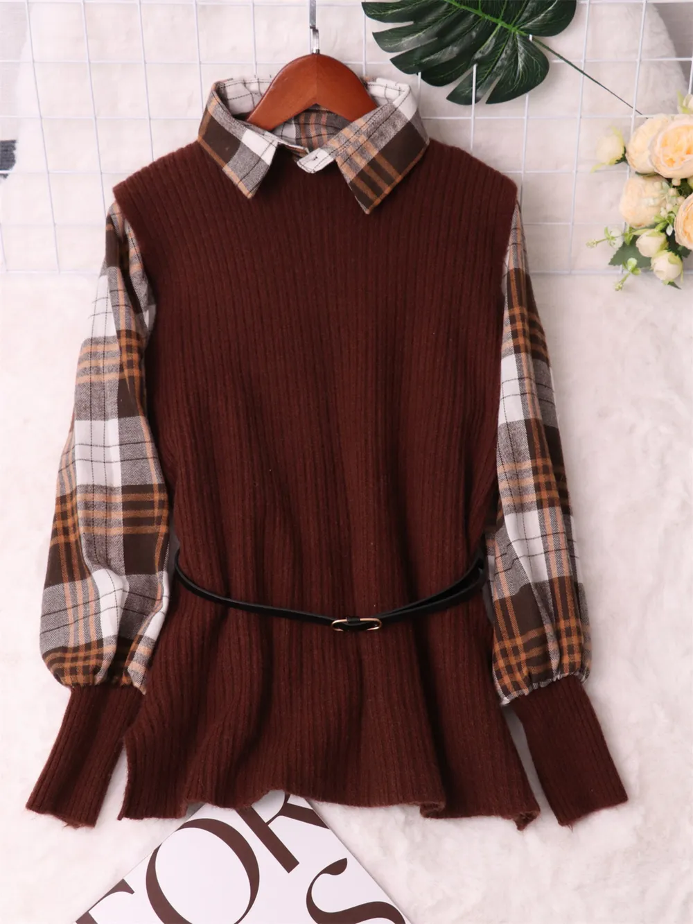 Plaid Long Sleeve Sweater Dress, image 11
