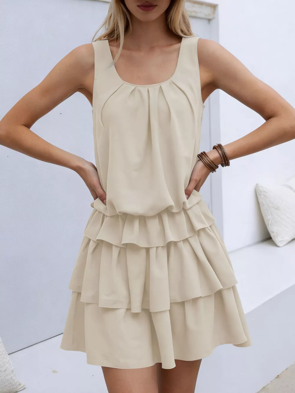 Sleeveless Ruffle Layered Mini Dress, image 6