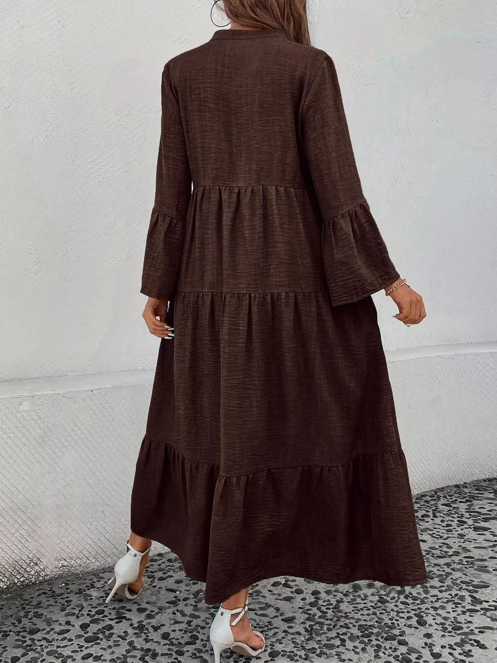 Ruffle Hem Button Front Tiered Dress, image 6