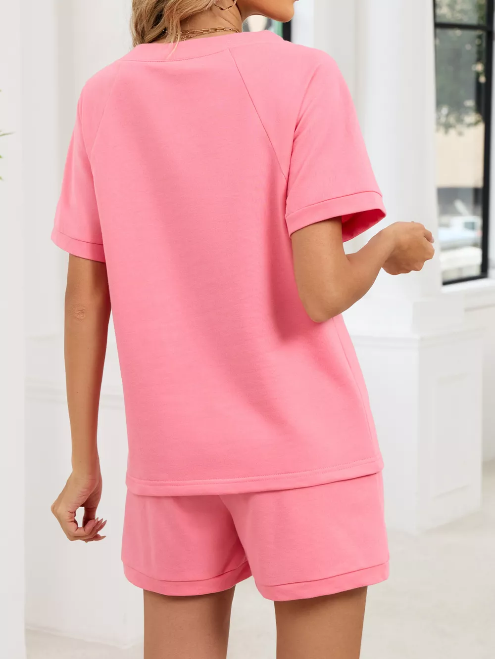 Notched Short Sleeve Top and Shorts Set, image 23