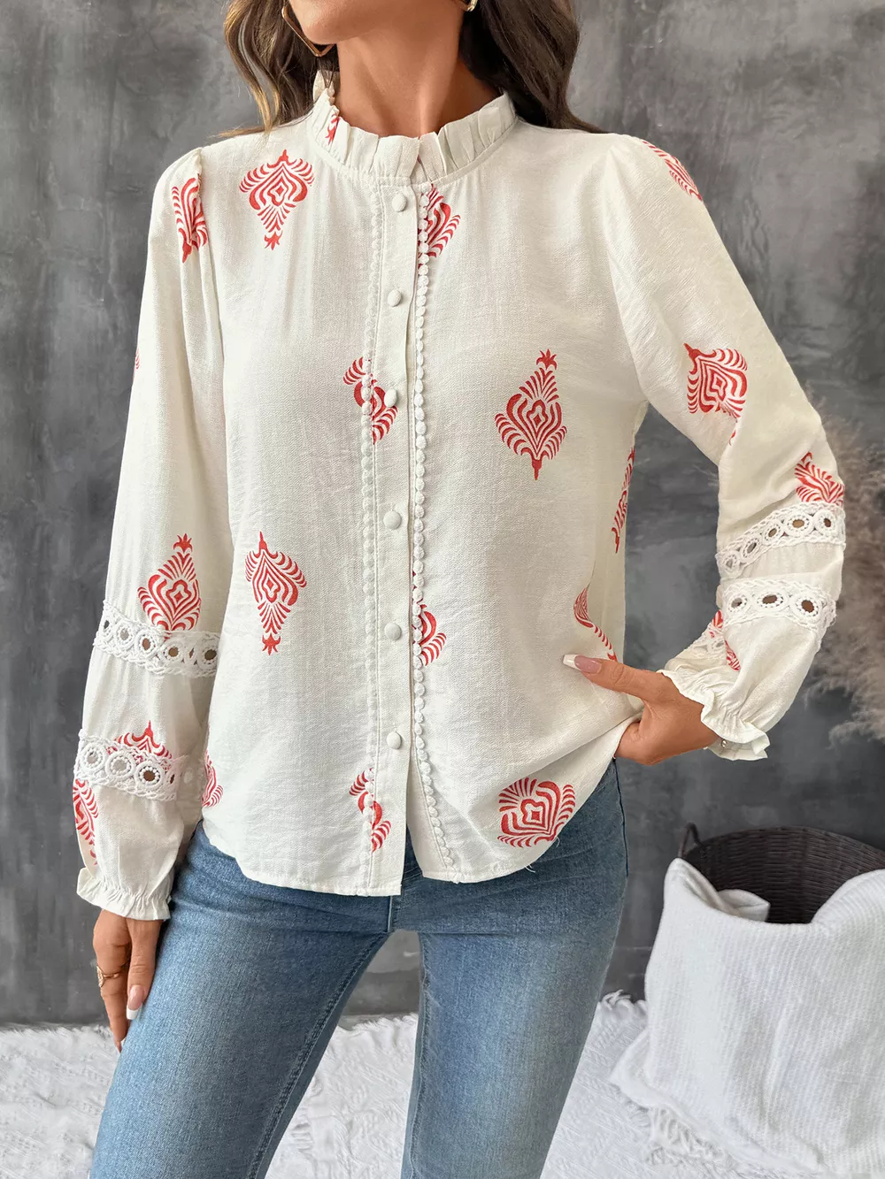 Lace Detail Long Sleeve Shirt, image 7