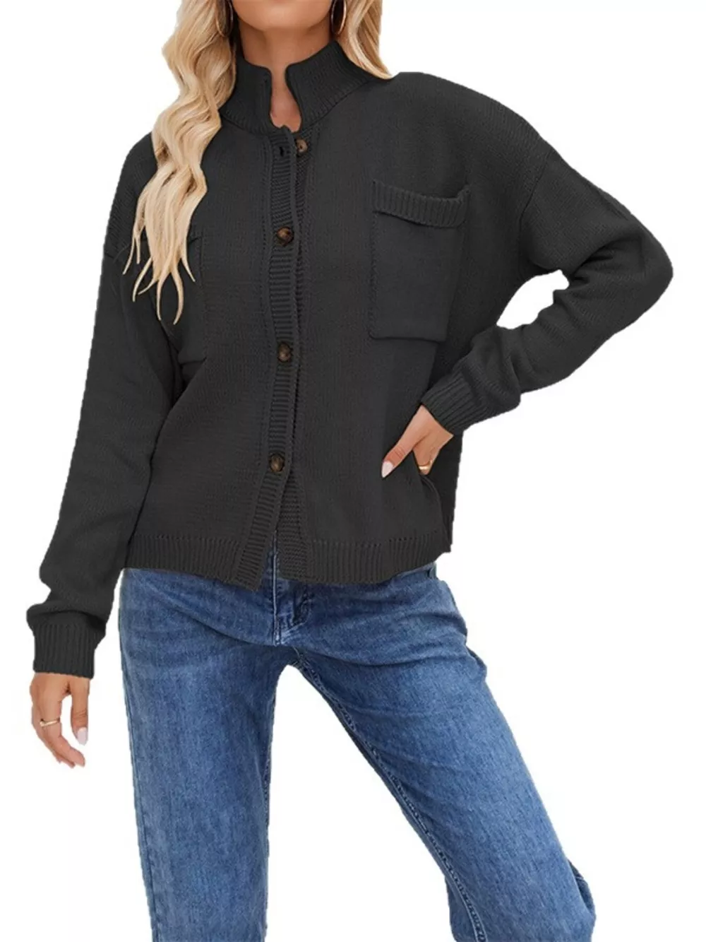 Button Up Dropped Shoulder Cardigan, image 4