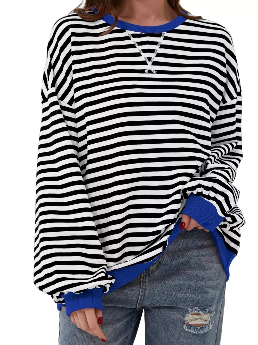 Striped Contrast Trim Oversized Sweatshirt