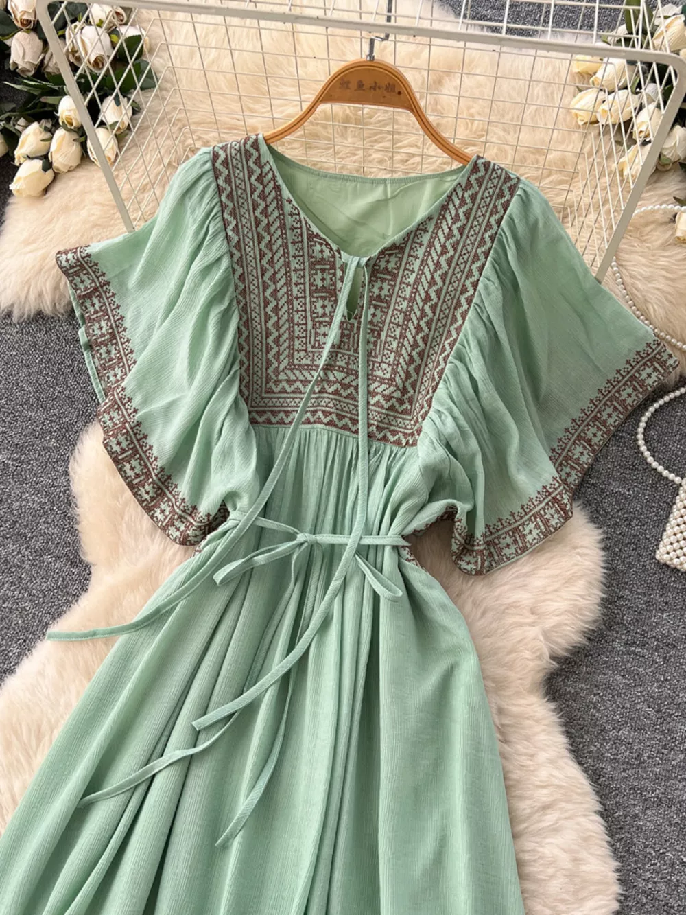 Tie Neck Short Sleeve Dress, image 19