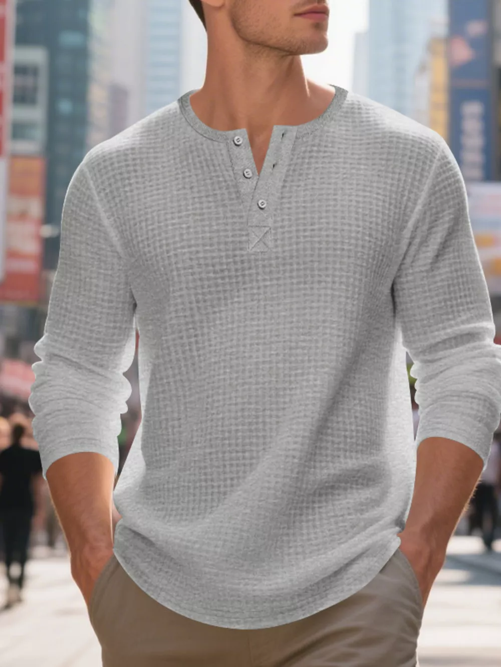 Men's Plus Size Casual Waffle Knit Henley T-Shirt, image 15