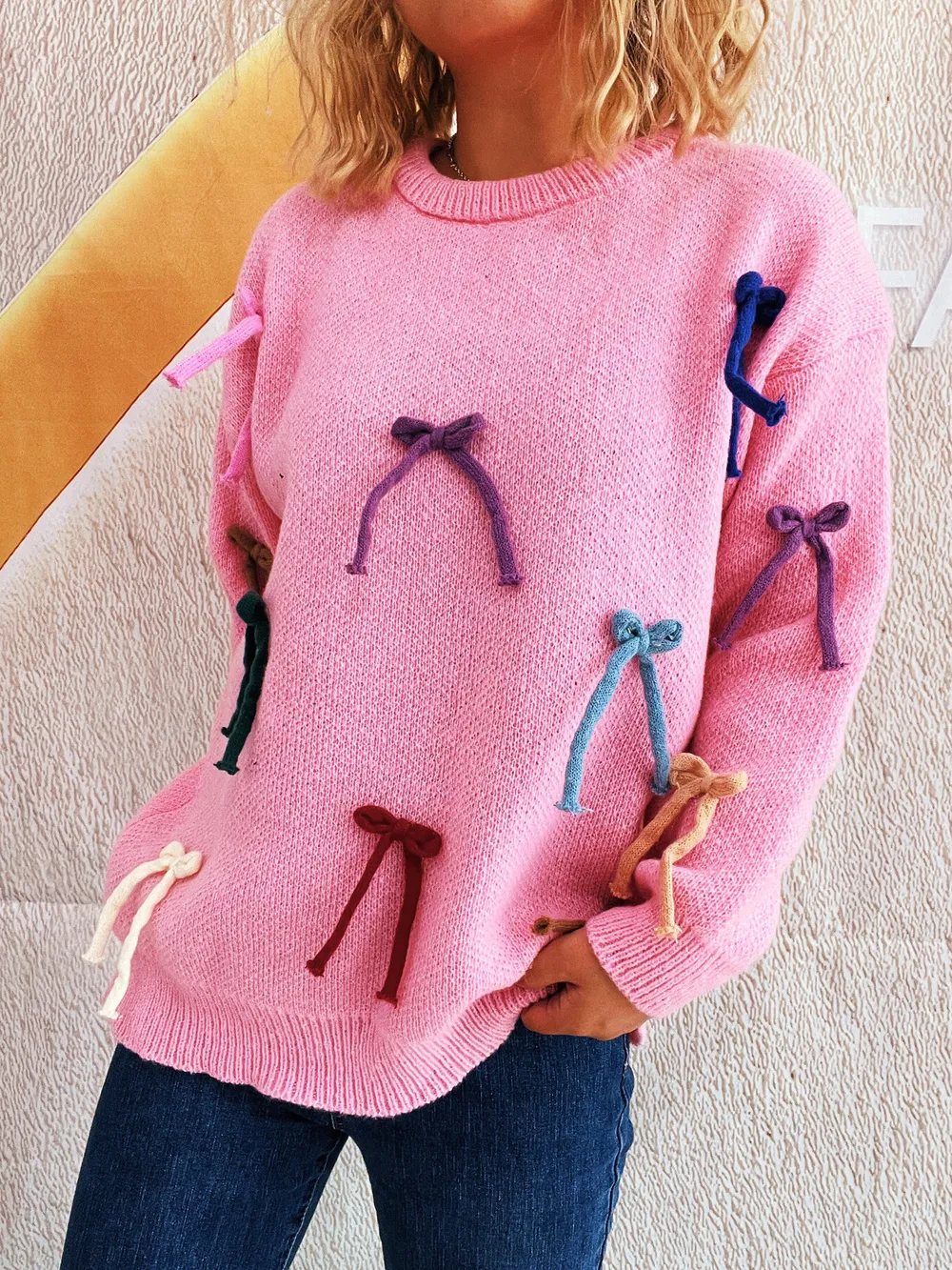 Colorful Bow Round Neck Sweater, image 11