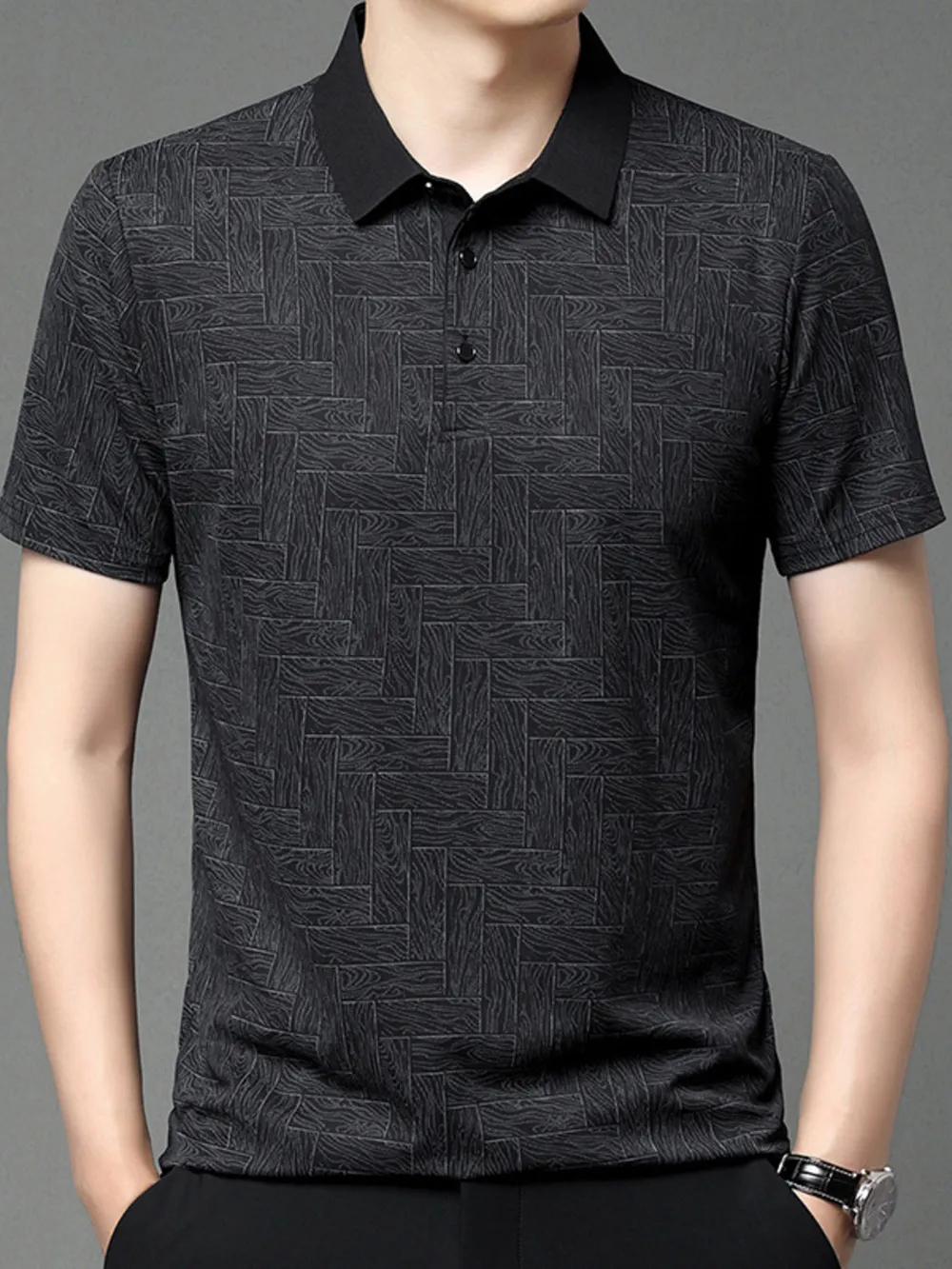 Men's Plus Size Geometric Pattern Short Sleeve Polo, image 2