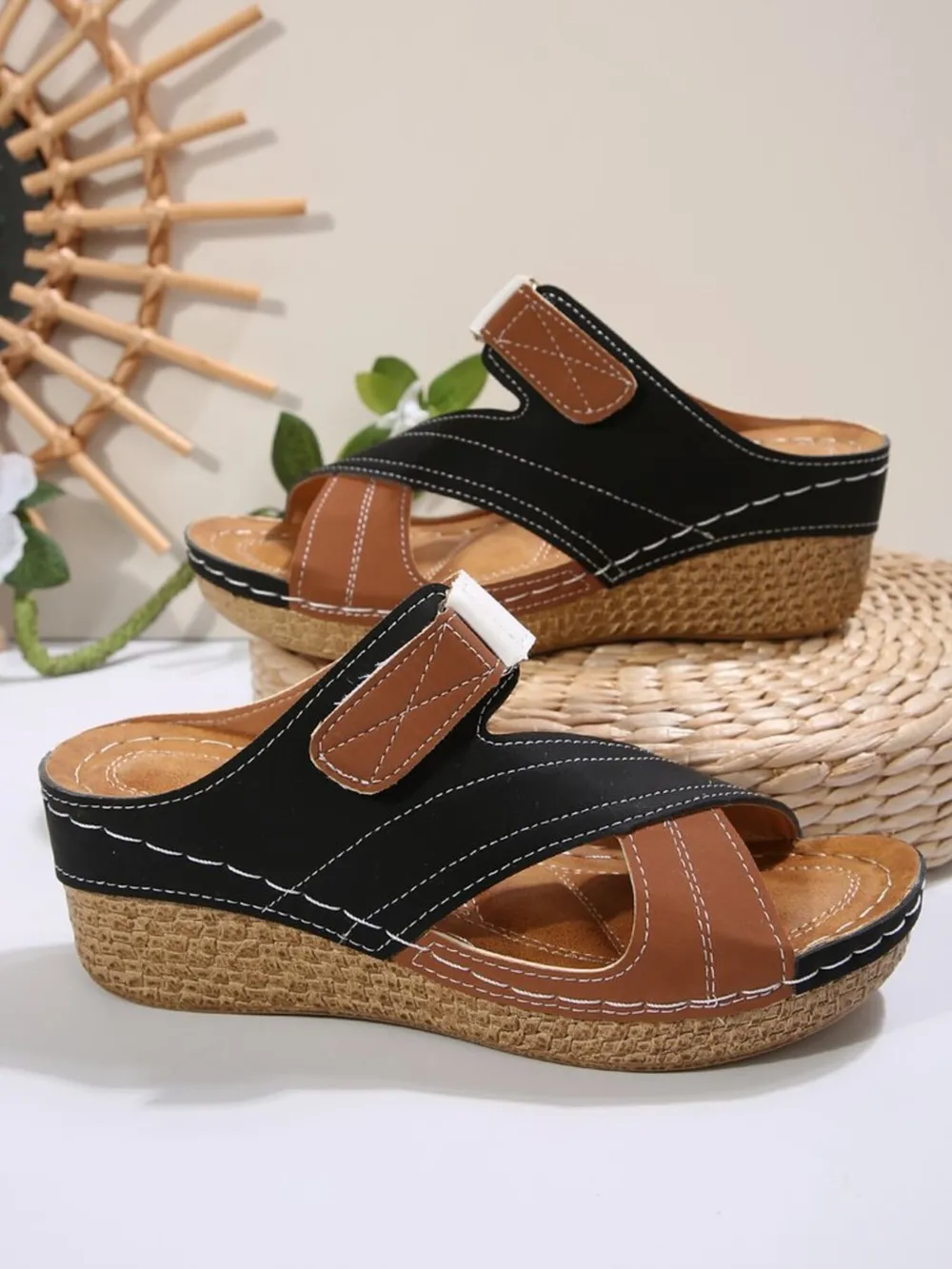 Comfort Cross Strap Platform Wedge Sandals, image 3