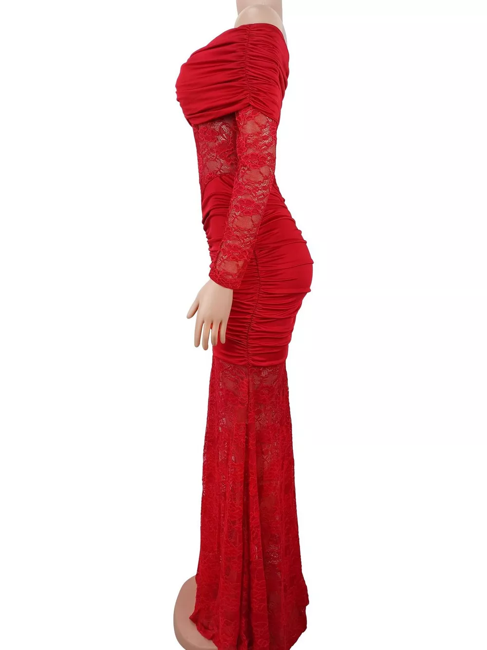 Off-Shoulder Ruched Lace Mermaid Maxi Dress, image 5