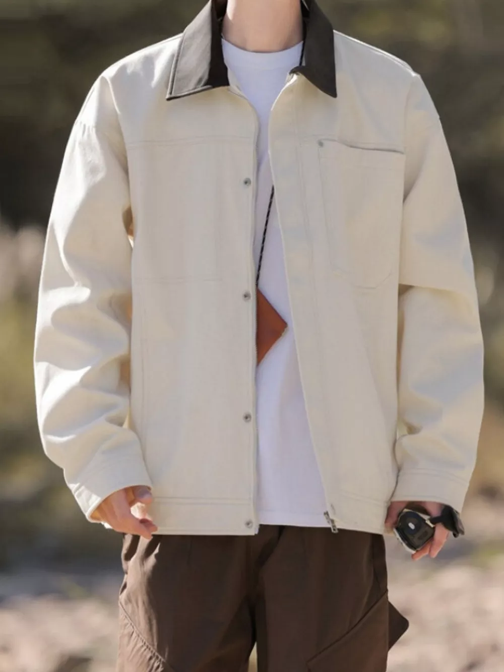 Men's Plus Size Contrast Collar Casual Jacket, image 2
