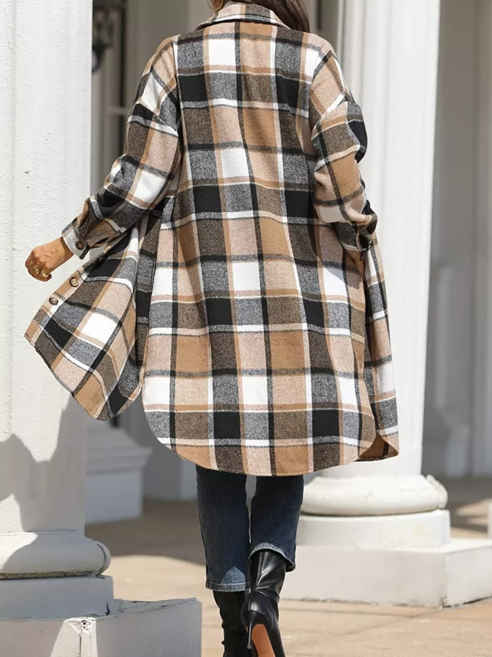 Longline Plaid Button-Up Coat, image 5