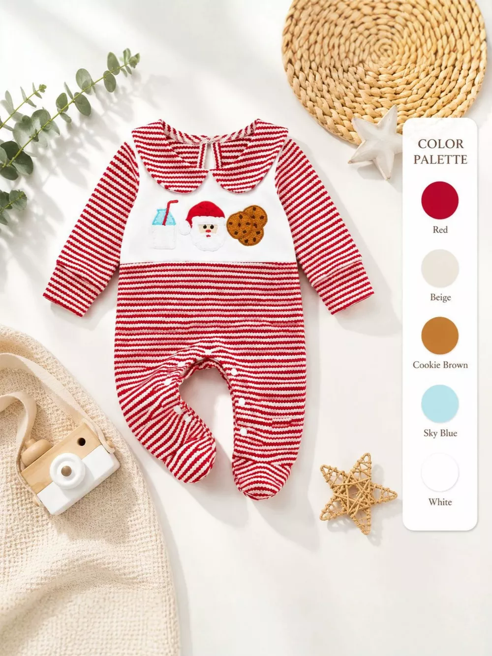 Children's Christmas Santa and Cookies Striped One-Piece, image 4