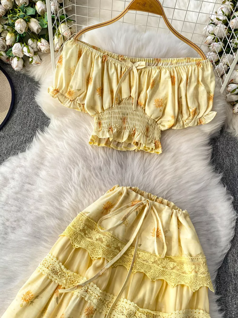 Smocked Floral Top and Skirt Set, image 3