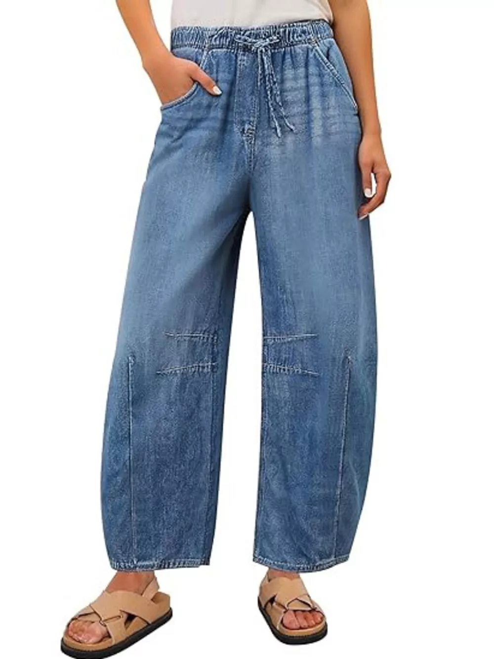 Elastic Waist Wide Leg Jeans, image 5